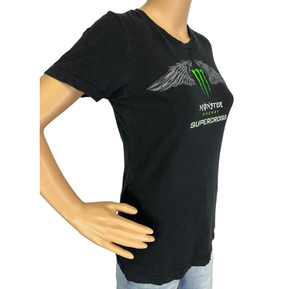 Vintage Y2K Monster Energy Supercross Shirt Black Motocross Wings Women's Size M - Picture 2 of 11